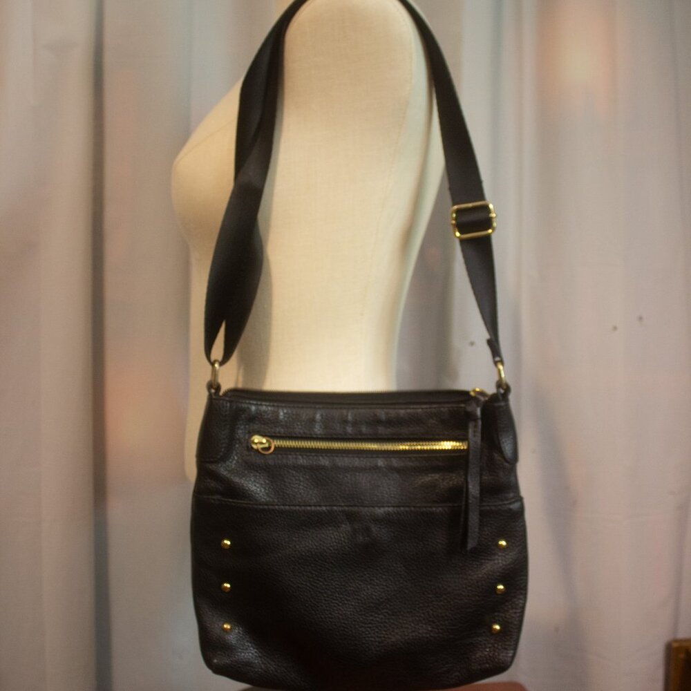 M London Genuine Black Leather Bag Crossbody Shoulder Pre-owned